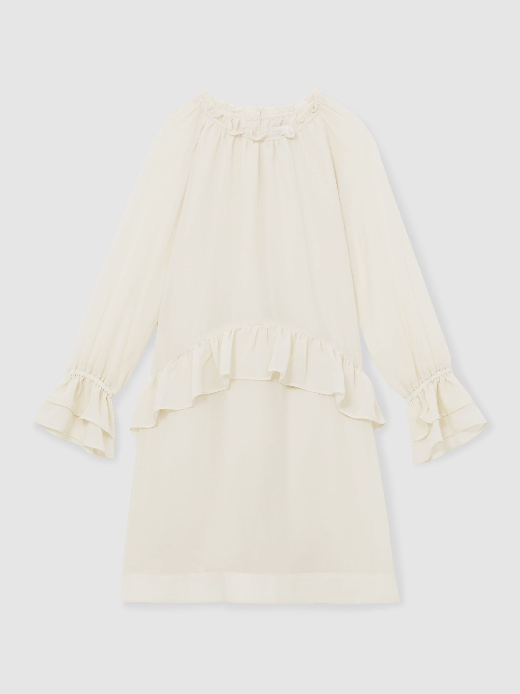 13-14 jr chiffon jurk met ruches in ivoorwit (AV5074) | € 95