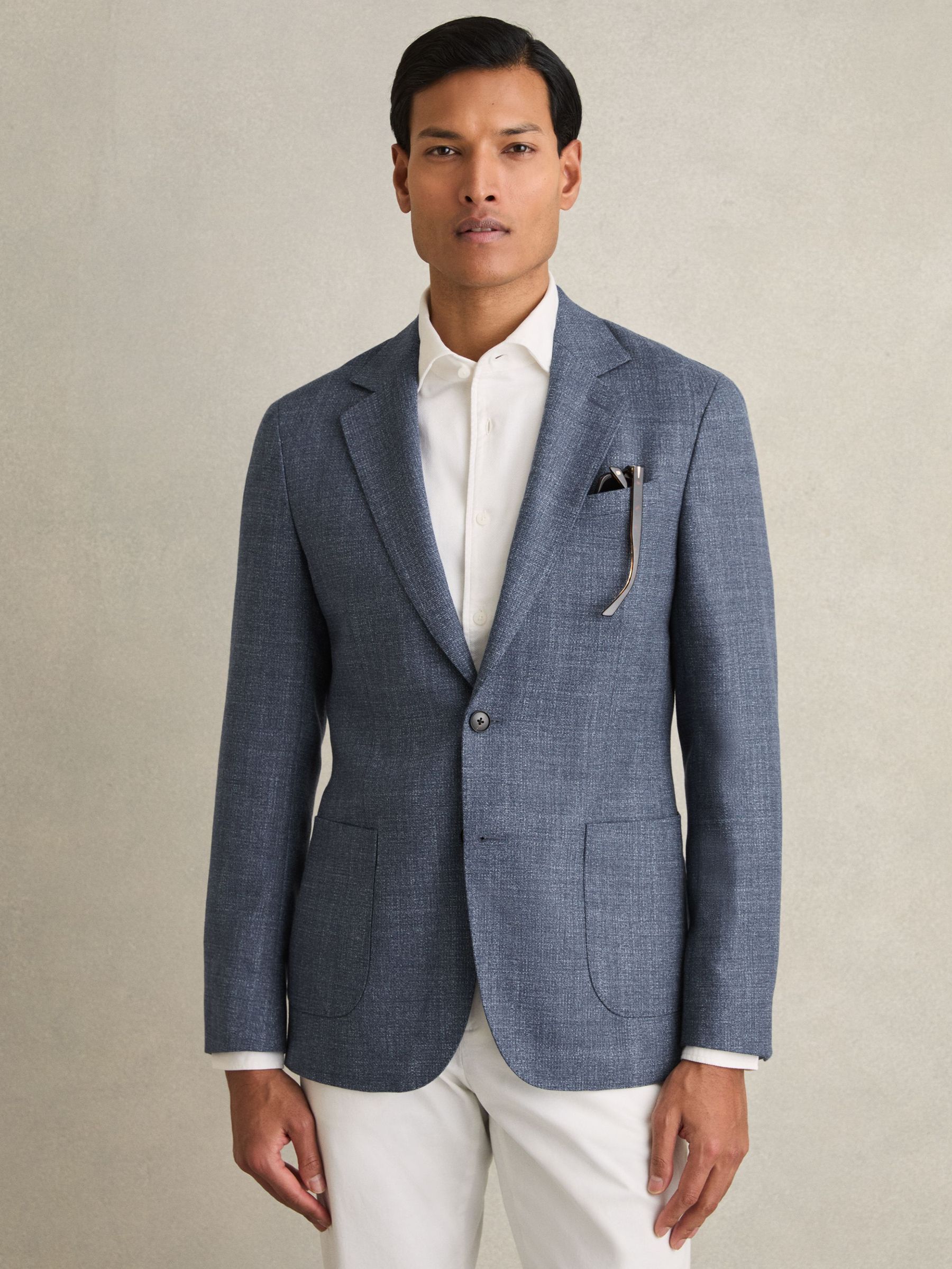 Slim-Fit Single-Breasted Wool-Blend Textured Blazer in Blue (AV5076) | €425