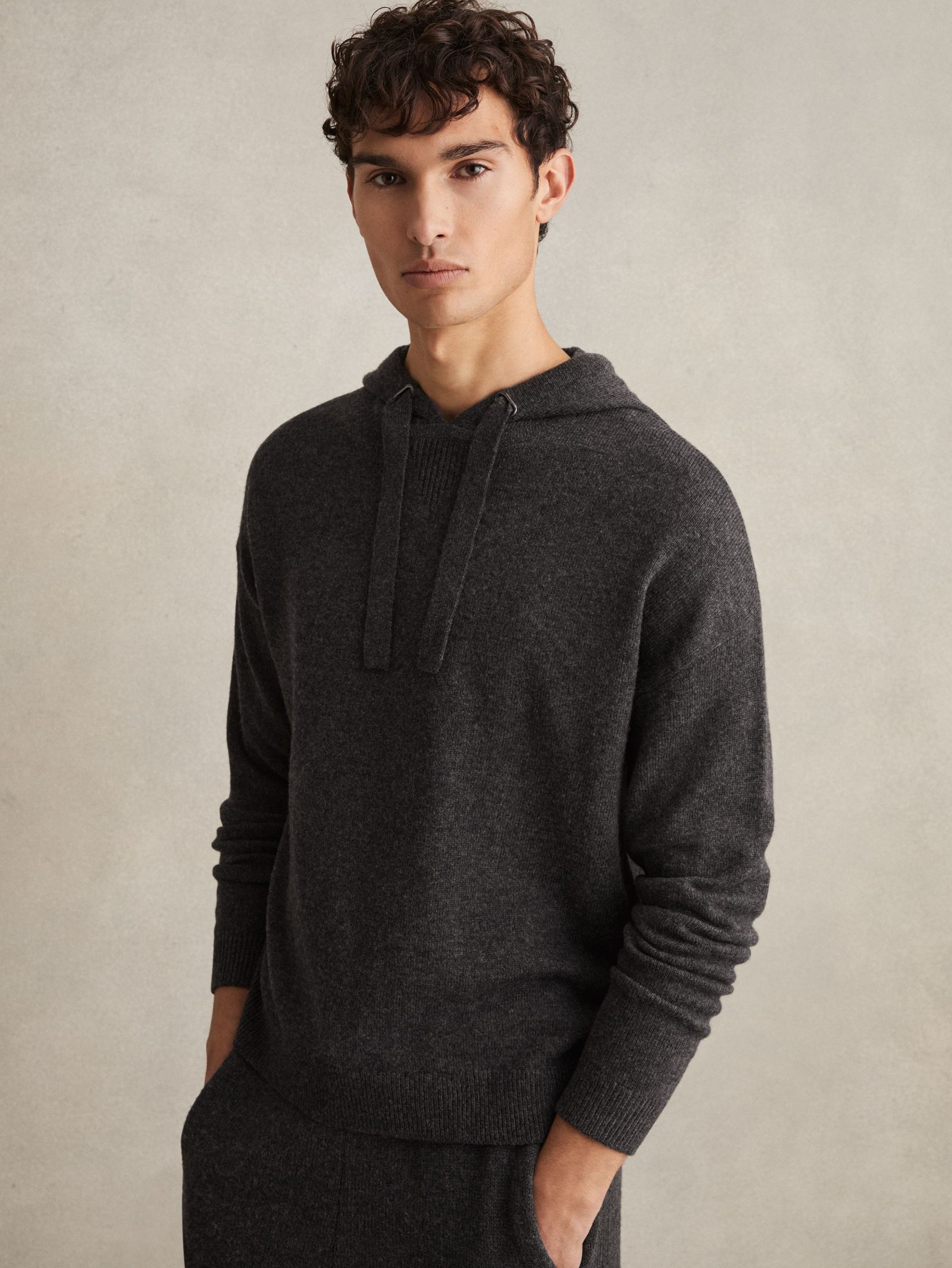Wool Blend Heavy Knit Hoodie in Charcoal Melange (AV5078) | $136