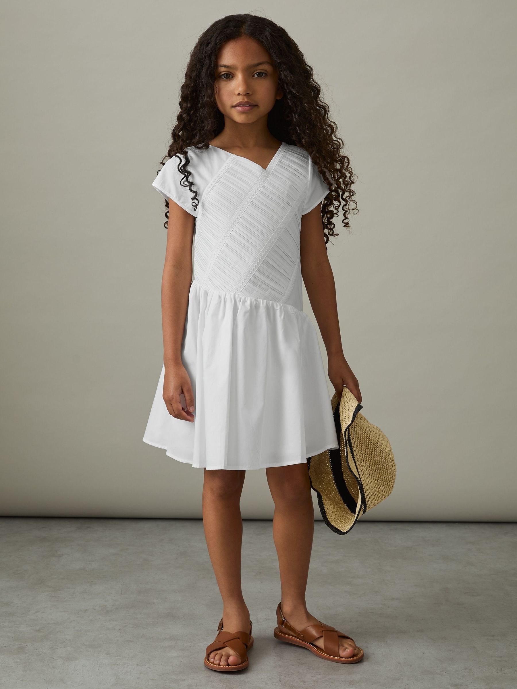4-9 yrs Cotton Tucked-Pleat Dress in Ivory (AV5080) | CHF 51