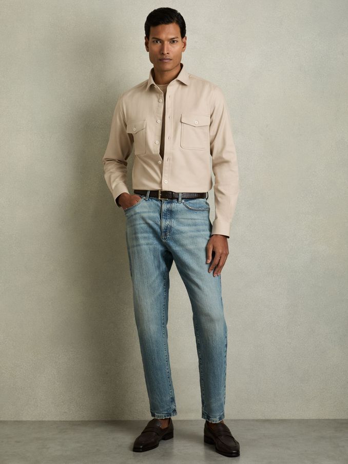 Stretch-Cotton Twill Twin-Pocket Overshirt in Stone (AV5084) | CA$225