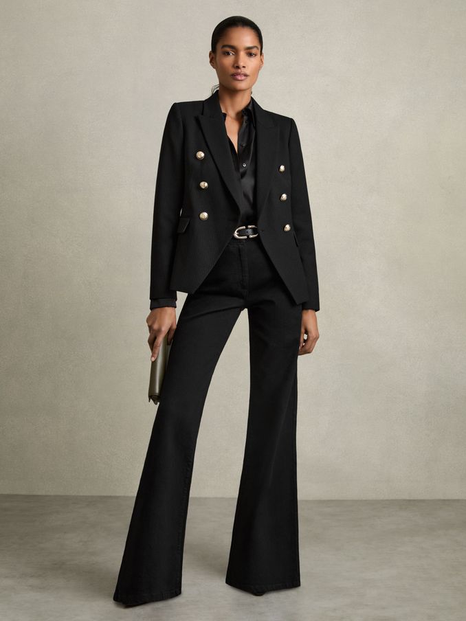 Petite Tailored Fit Textured Double Breasted Blazer in Black (AV5087) | €395
