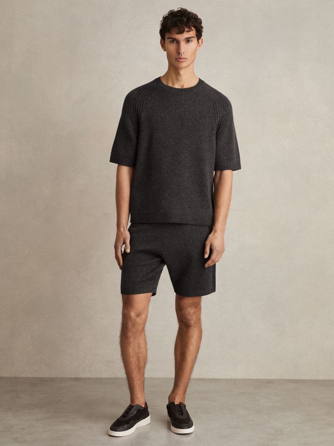 Wool Blend Heavy Knit T-Shirt in Charcoal Melange (AV5088) | $118