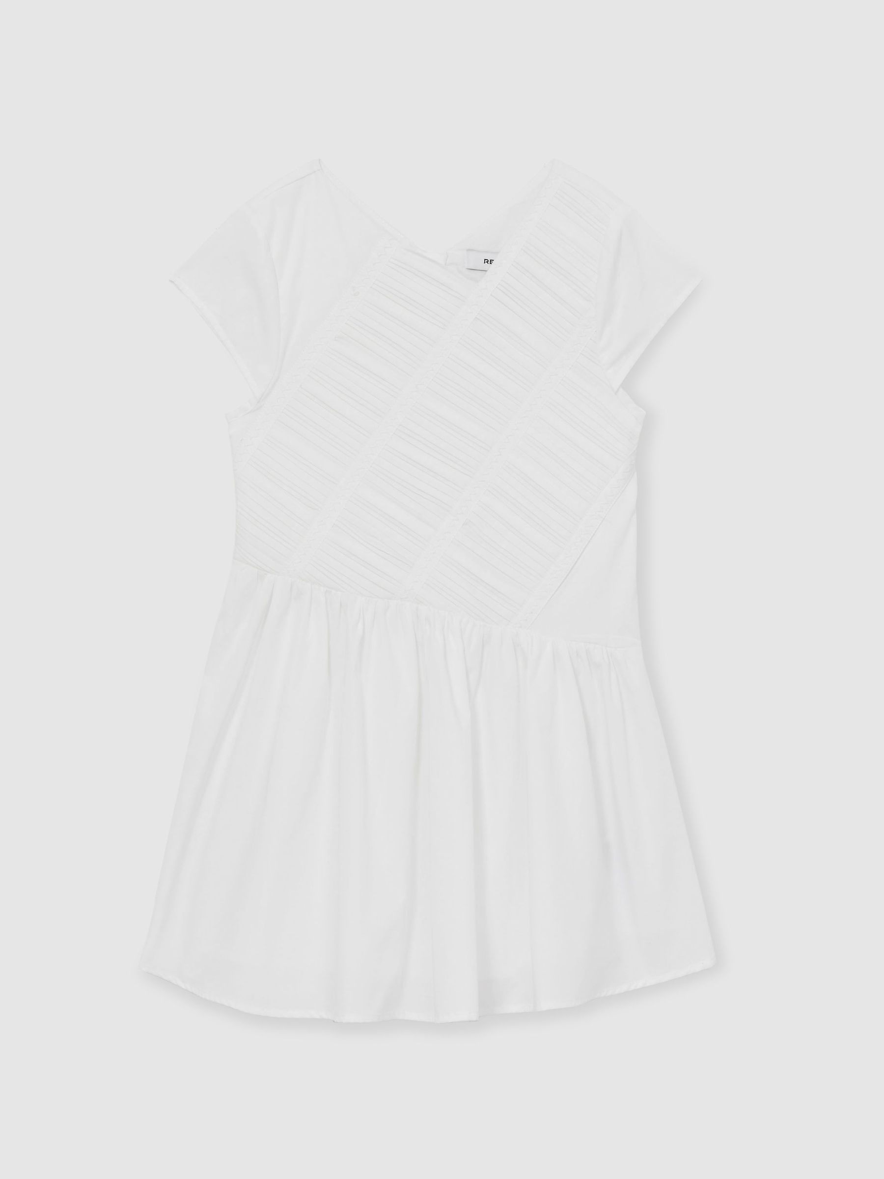 13-14 yrs Cotton Tucked-Pleat Dress in Ivory (AV5089) | €50