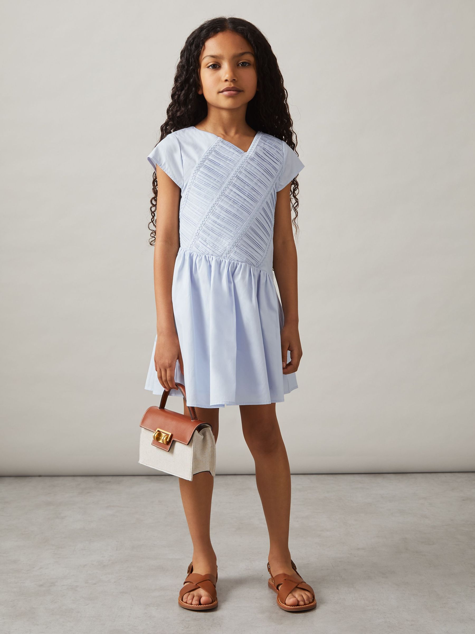 4-9 yrs Cotton Tucked-Pleat Dress in Blue (AV5093) | €51