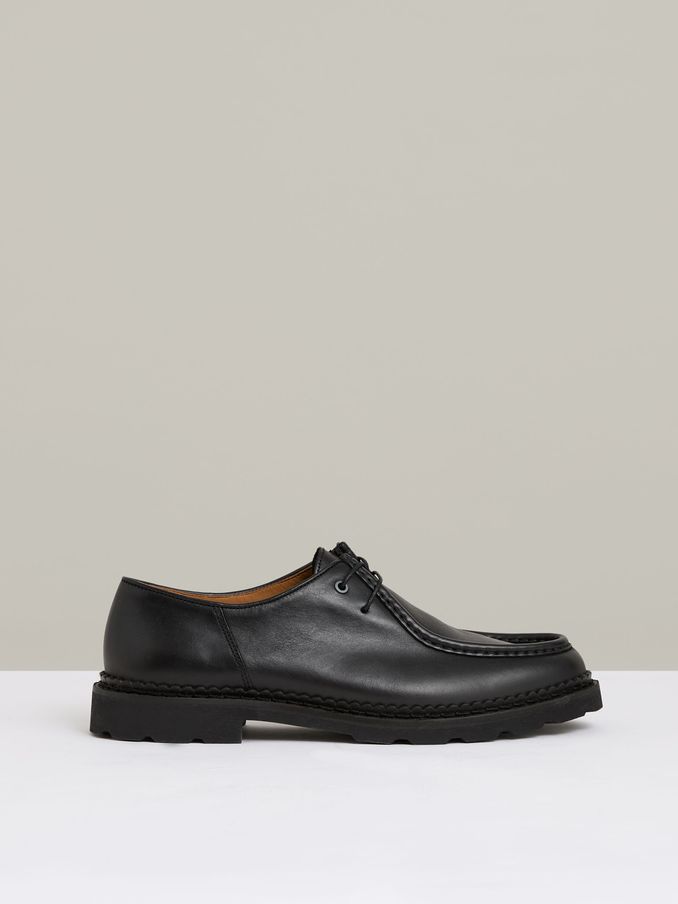 Leather Moccasin-Toe Lace-Up Shoes in Black (AV5103) | $385