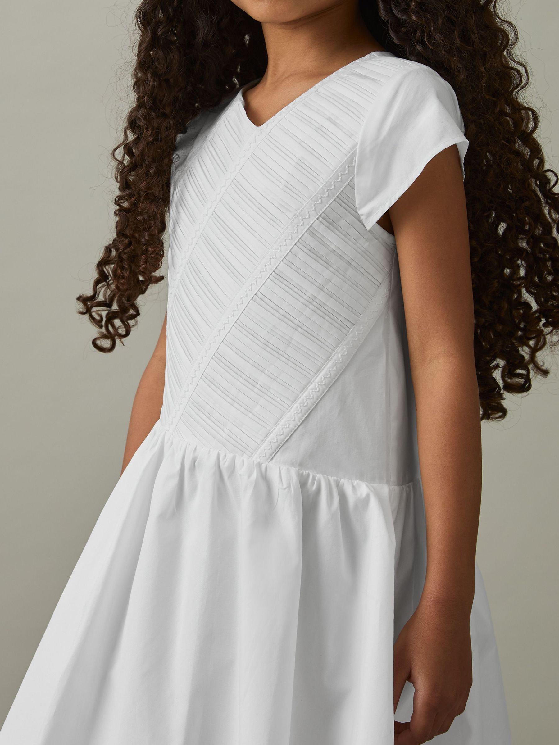 9-13 yrs Cotton Tucked-Pleat Dress in Ivory (AV5105) | CHF 51