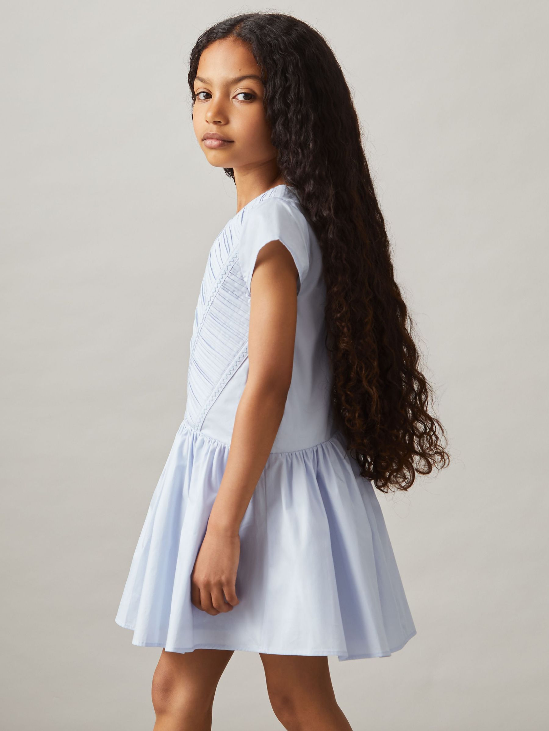 9-13 yrs Cotton Tucked-Pleat Dress in Blue (AV5109) | HK$453