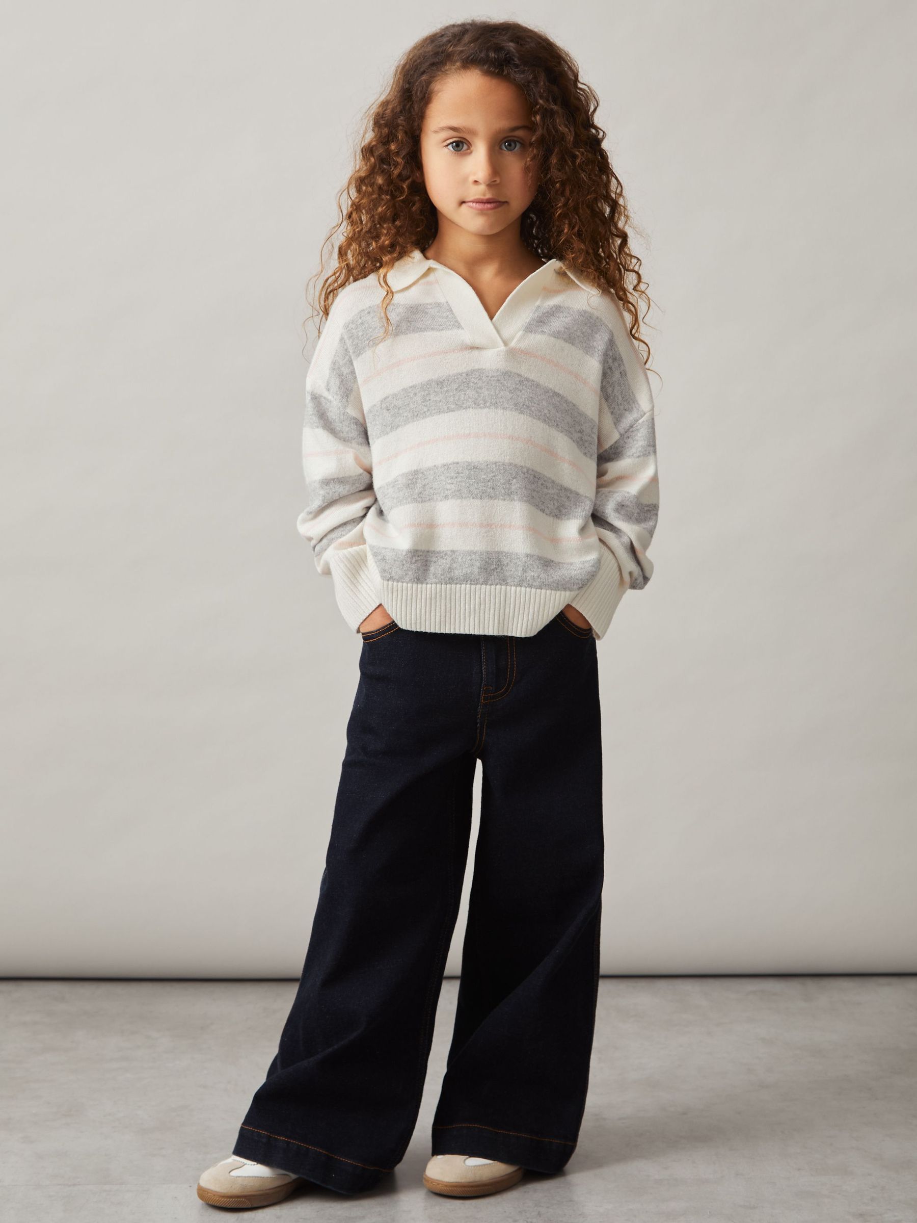 4-9 yrs Wool-Blend Striped Collared Jumper With Cashmere in Grey (AV5110) | US$60