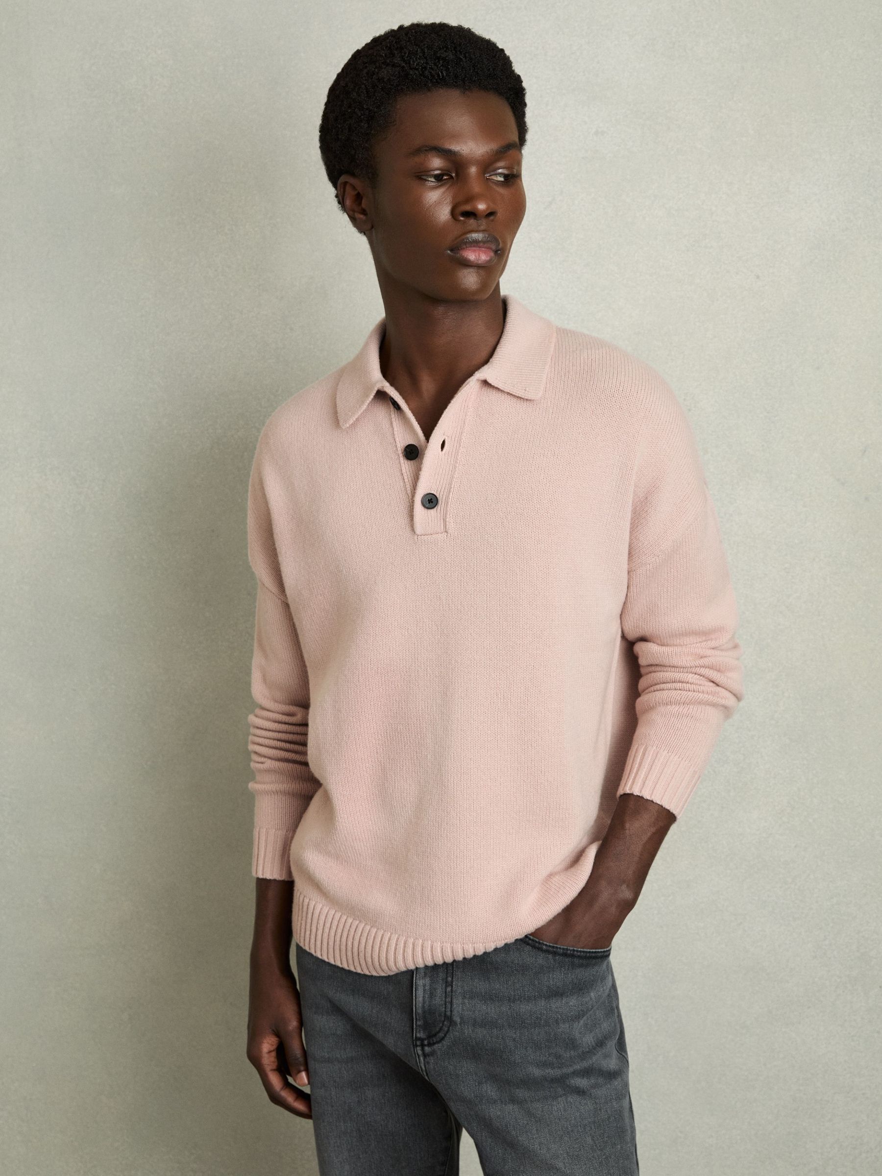 Wool-Blend Long-Sleeve Polo Shirt in Soft Pink (AV5111) | €136