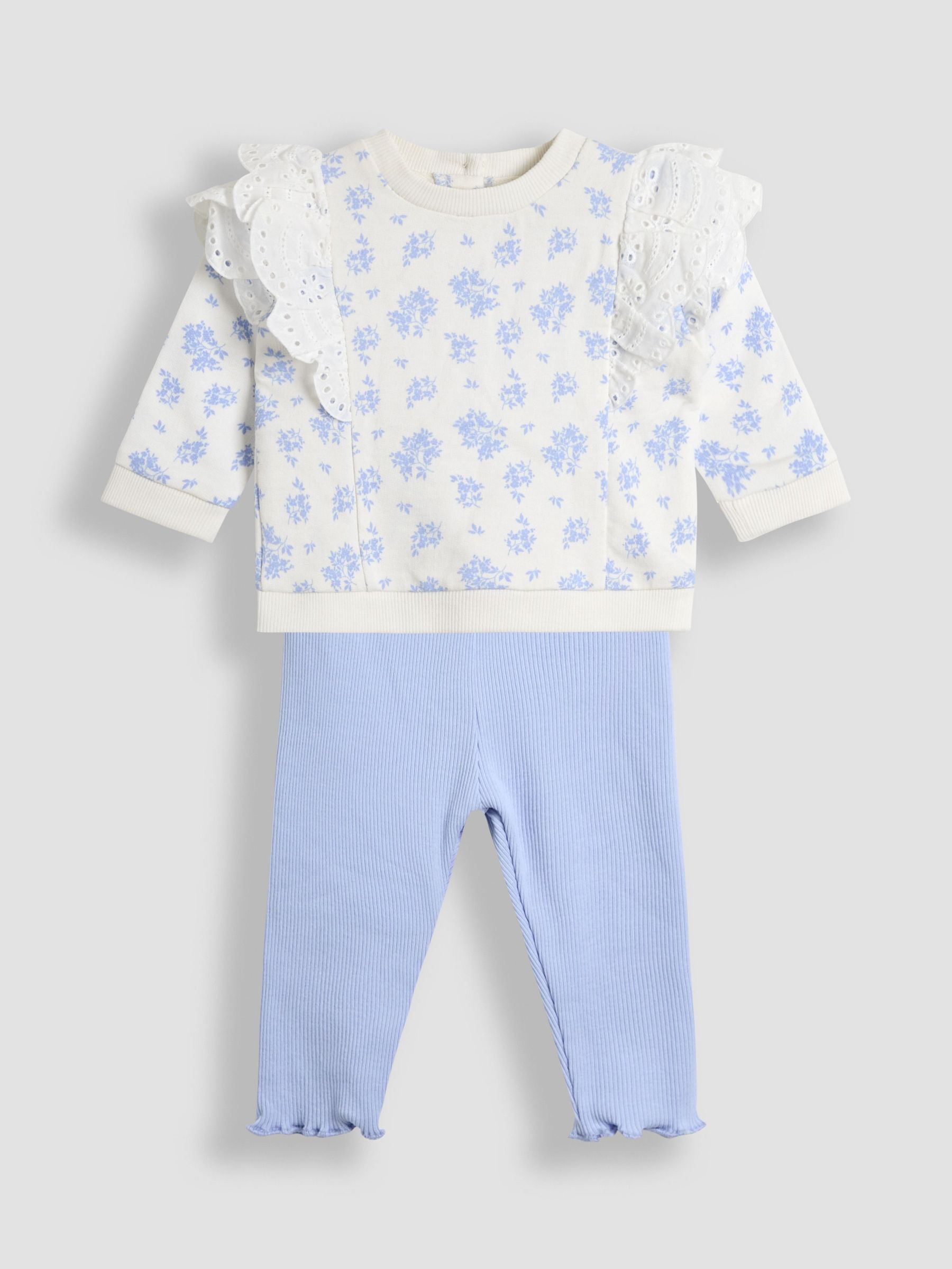 Blue Ditsy Floral Organic Cotton 2-Piece Floral Sweatshirt & Leggings Set (AV5363) | $48 - $50