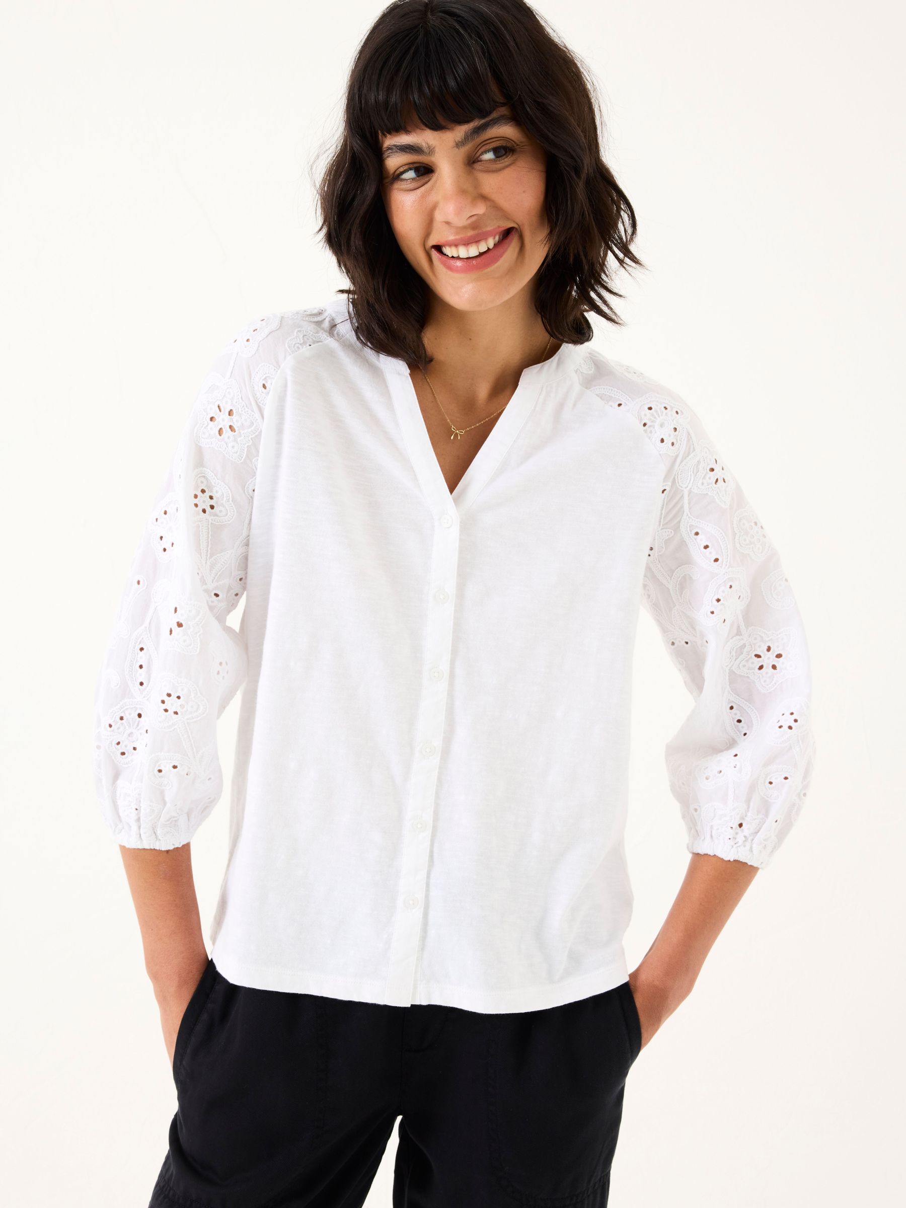Elsie White Broderie 100% Cotton Jersey Shirt (AV6261) | €60.50