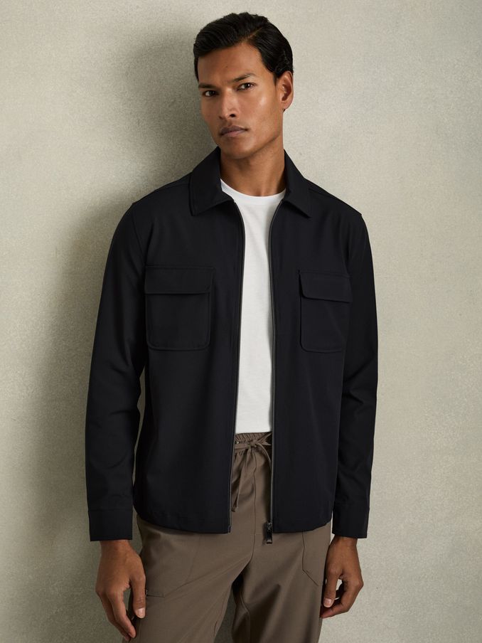 Technical Zip-Through Overshirt in Navy (AV6518) | CA$270
