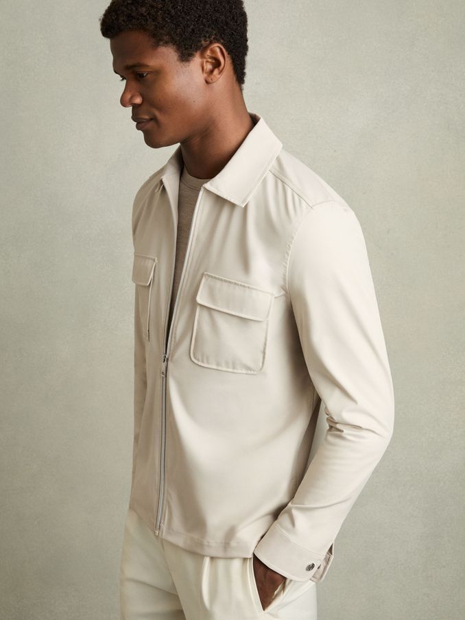 Technical Zip-Through Overshirt in Stone (AV6524) | CA$270