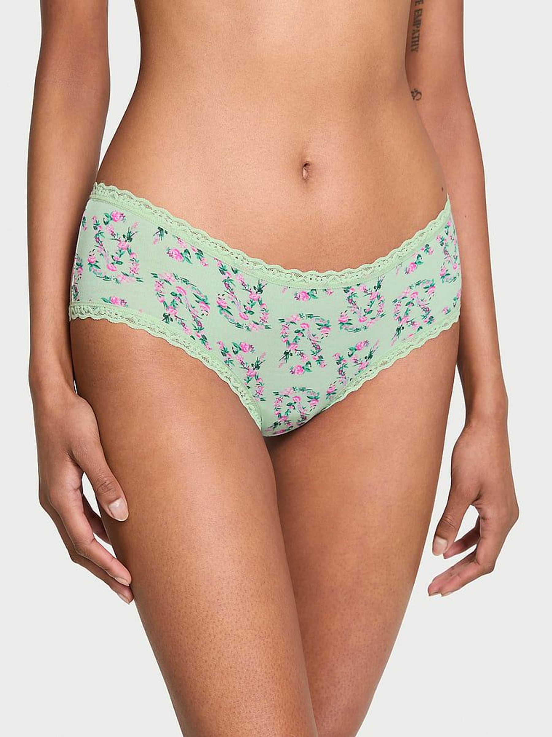 Mint Green Floral Logo Cheeky Cotton Lace Waist Knickers (AV7576) | €10.50
