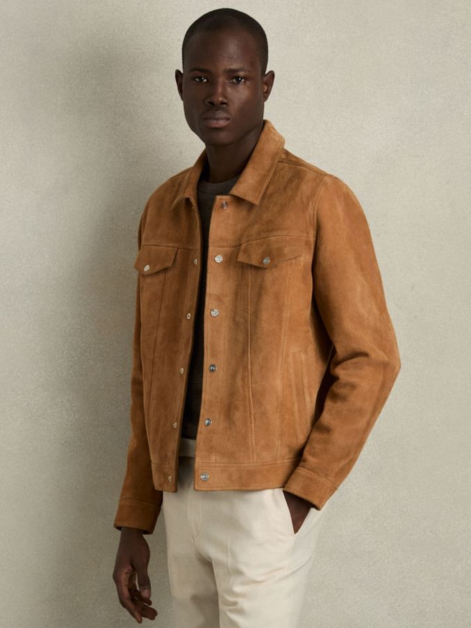 Suede Trucker Jacket in Tobacco Brown (AW0070) | €595