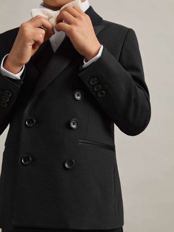 9-13 yrs Wool-Blend Double-Breasted Tuxedo Jacket in Black (AW0079) | €145