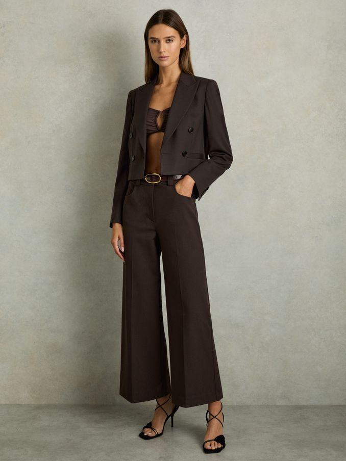 Petite Twill Culotte Trousers in Chocolate Brown (AW0559) | $280