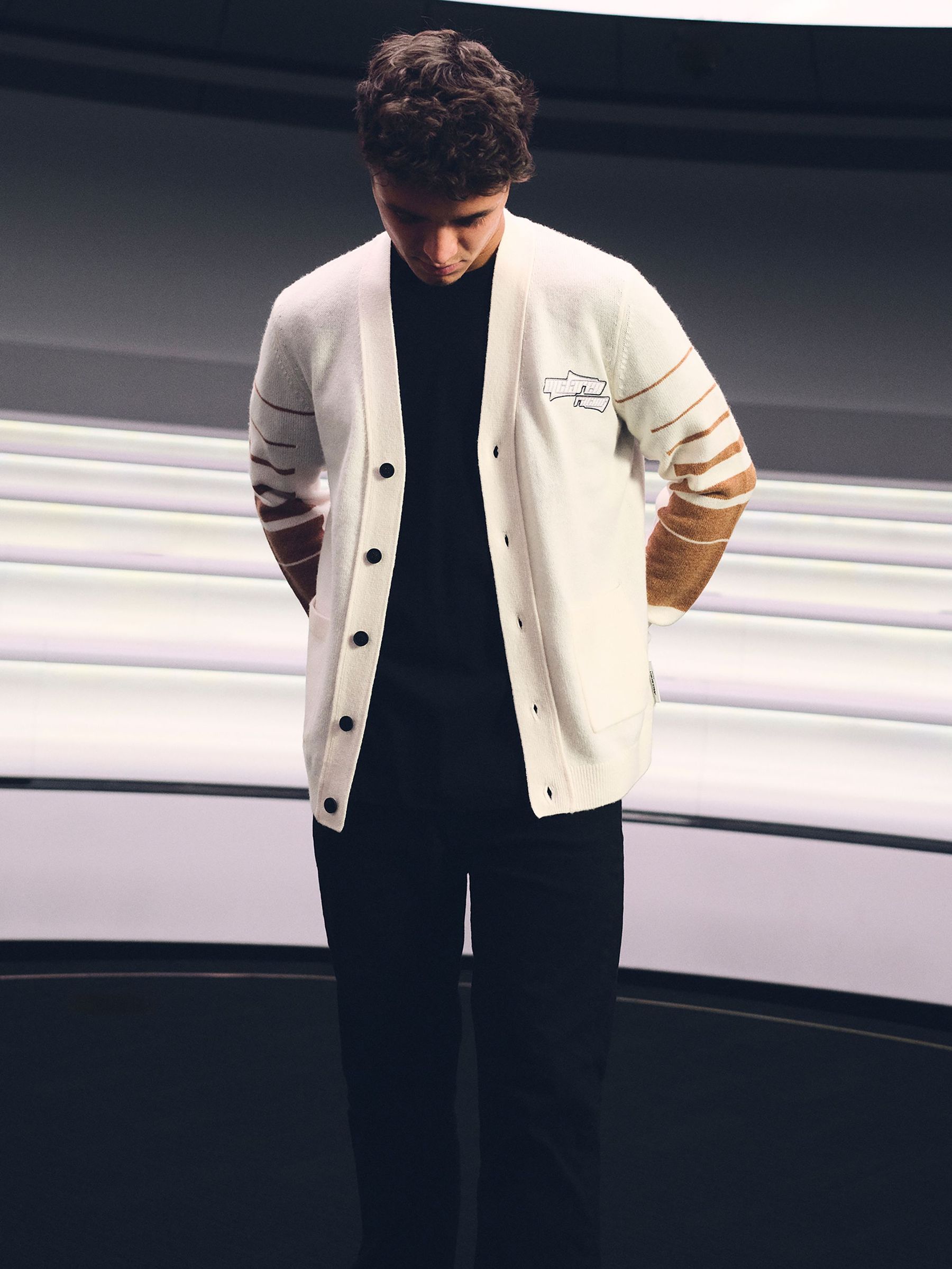 McLaren F1 Team Varsity Cardigan Wool-Cashmere in Off White/Camel (AW1187) | €285