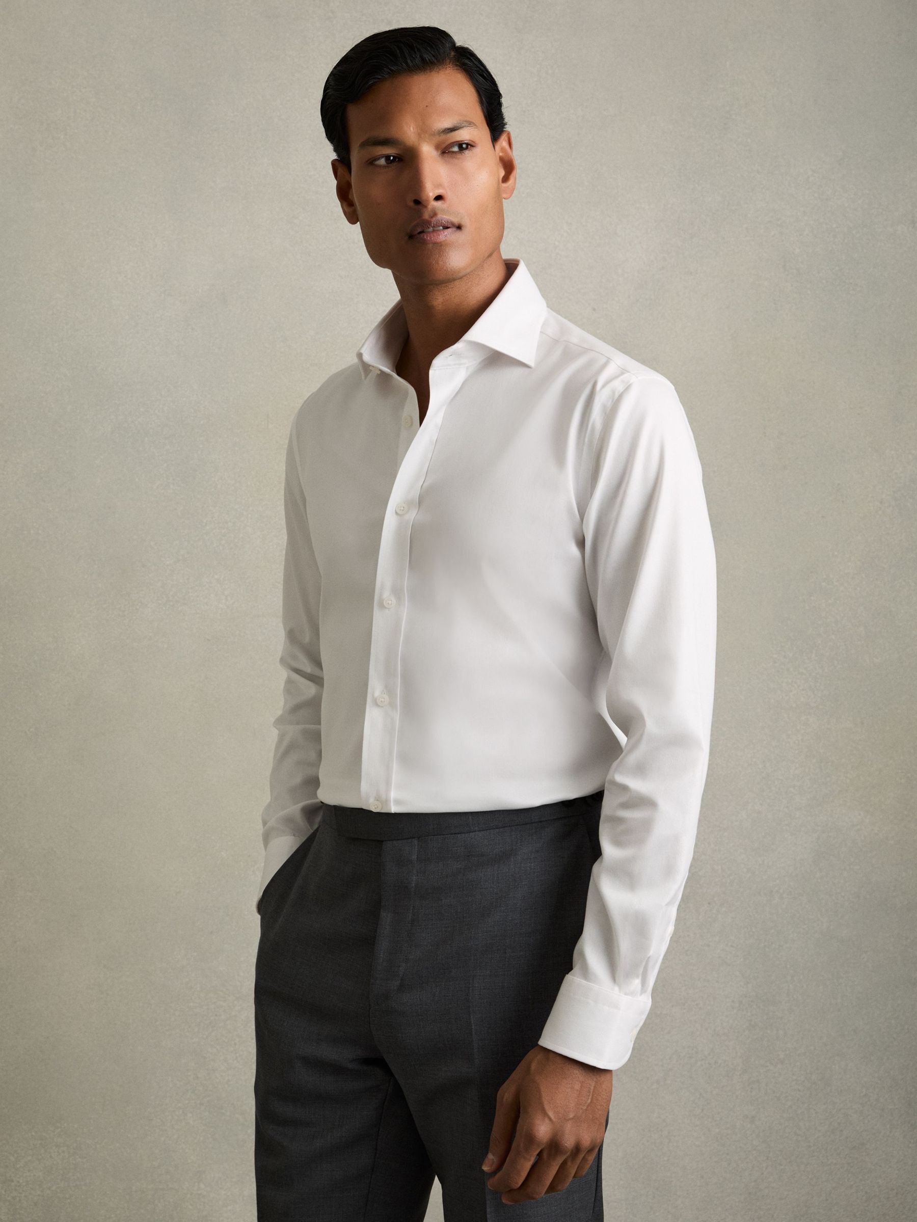 Cotton-Tencel Stretch Shirt in White (AW1264) | US$145