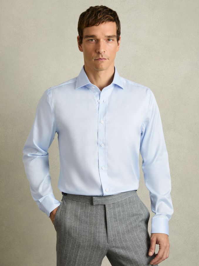 Cotton-Tencel Stretch Shirt in Soft Blue (AW1270) | US$145