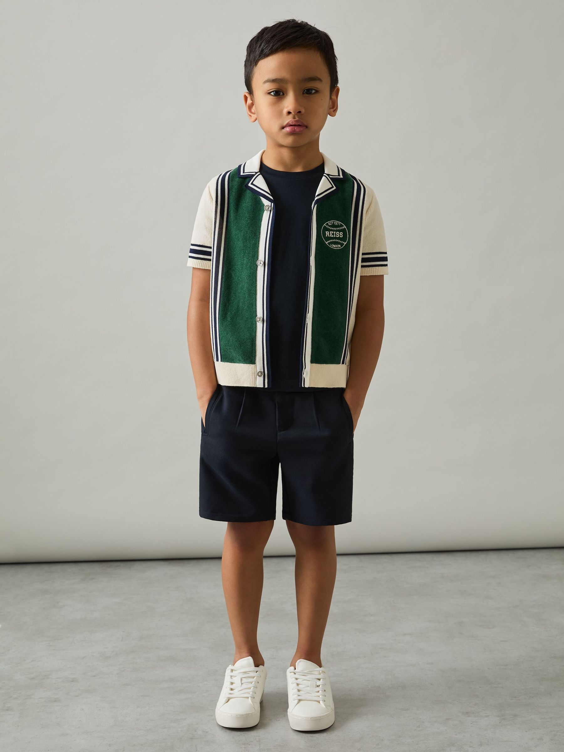 3-9 yrs Cotton Colour-Block Varsity Shirt in Green/Off White (AW1286) | US$70