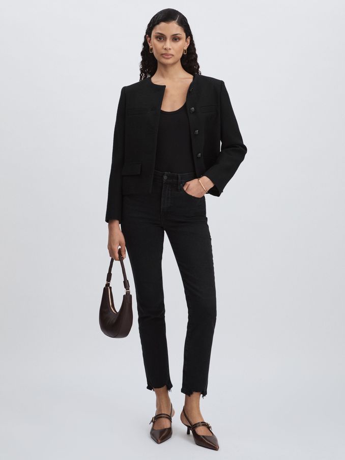 Distressed-Hem Cropped Jeans in Black (AW1293) | US$280