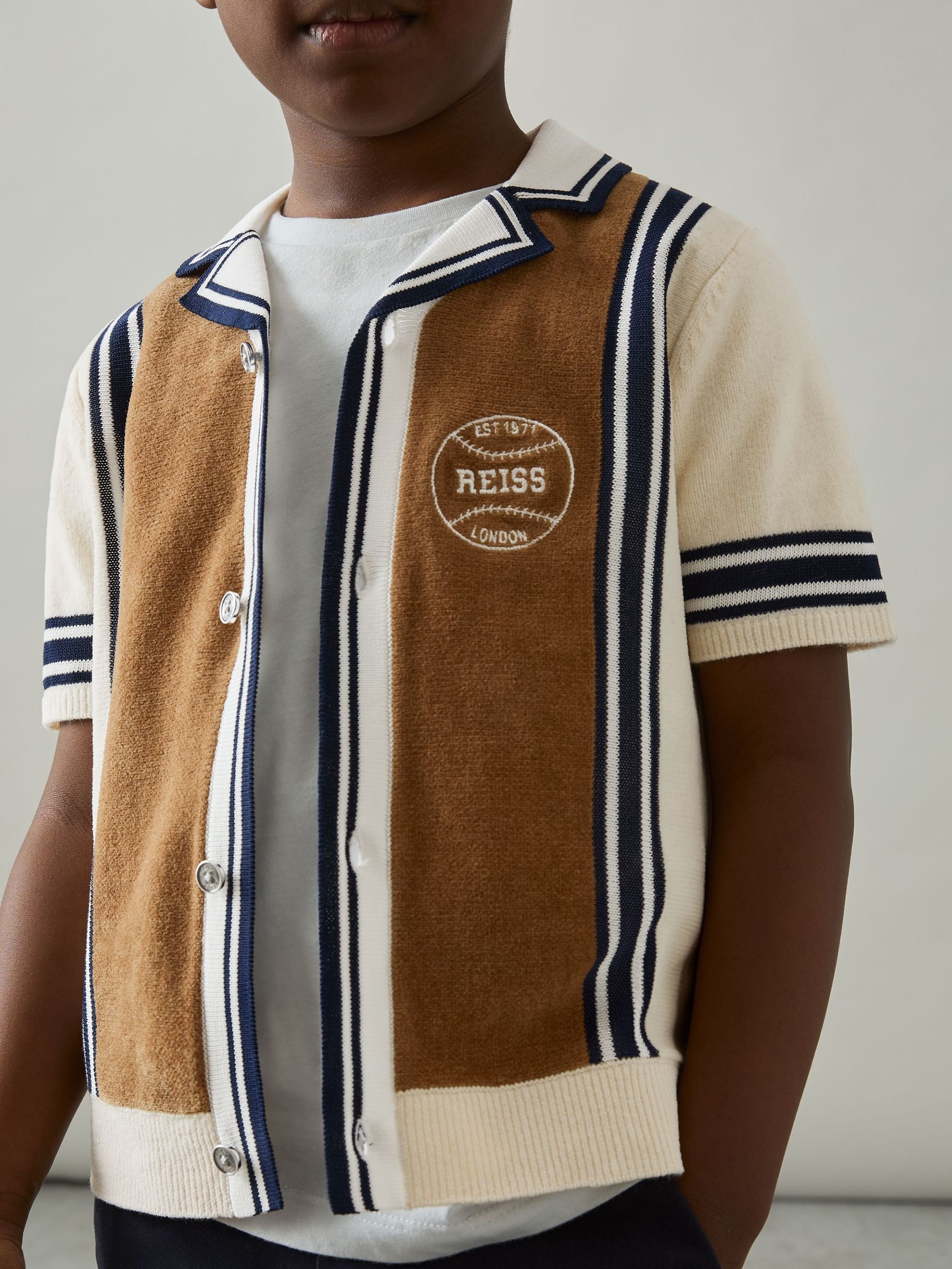 9-13 yrs Cotton Colourblock Varsity Shirt in Tobacco Brown/ Off White (AW1294) | 70 €