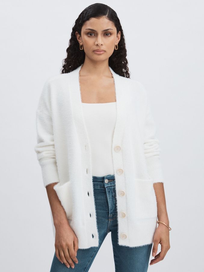 Oversized Plush Cardigan in White (AW1301) | US$212