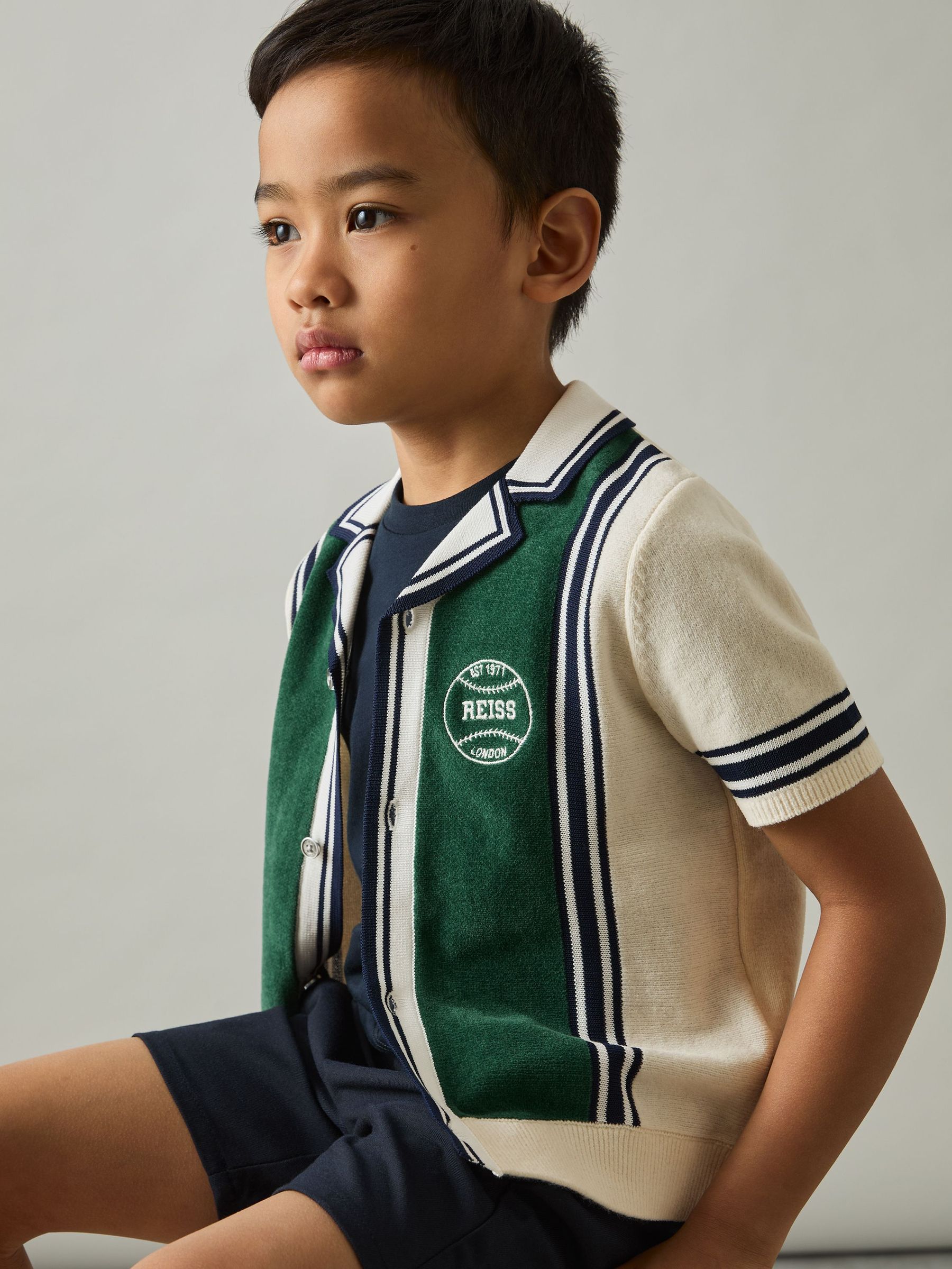 9-13 yrs Cotton Colour-Block Varsity Shirt in Green/Off White (AW1302) | US$80