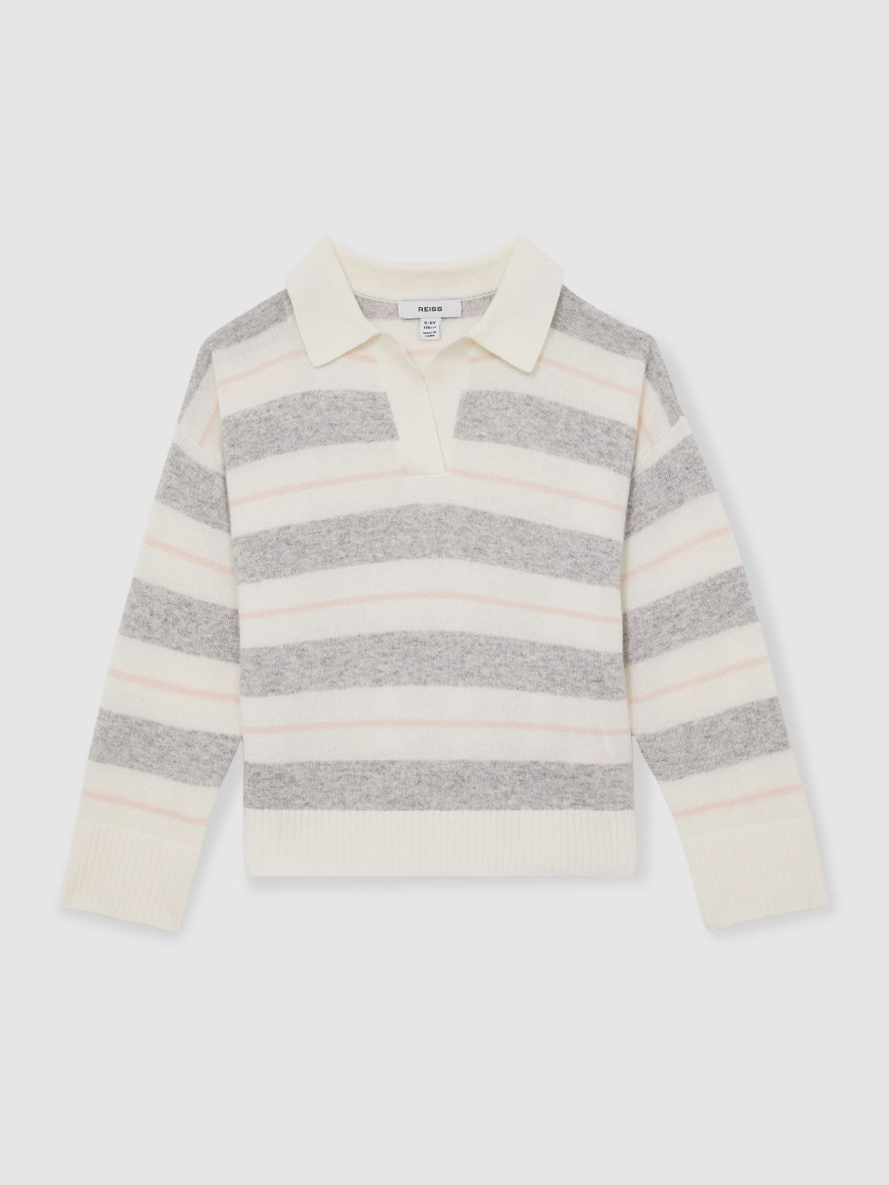 13-14 yrs Wool-Blend Striped Collared Jumper With Cashmere in Grey (AW1310) | US$70