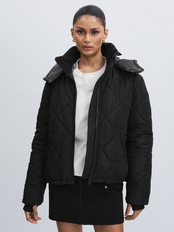 The Upside Hooded Puffer Coat in Black (AW1355) | US$225