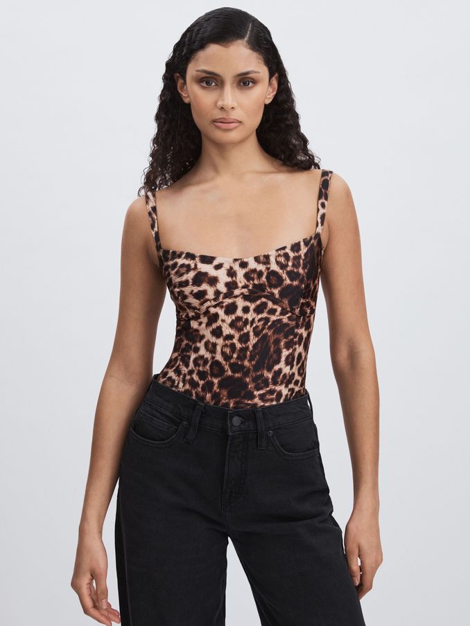 Leopard-Print Bodysuit in Animal Print/Black (AW1368) | US$175