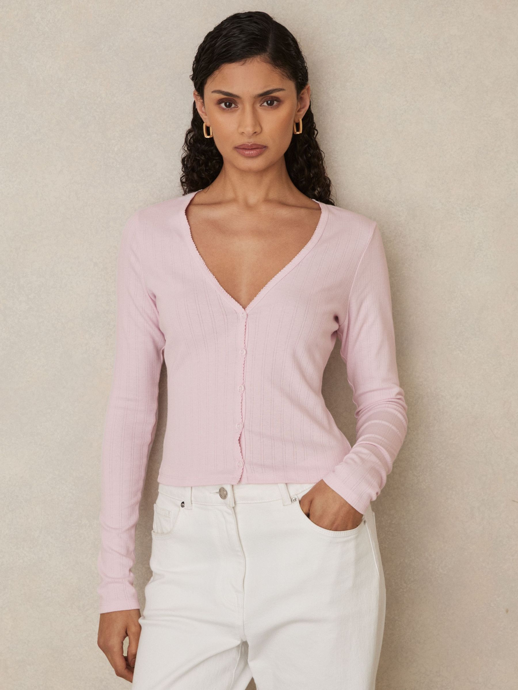 Pointelle Cardigan in Pink (AW1370) | US$110
