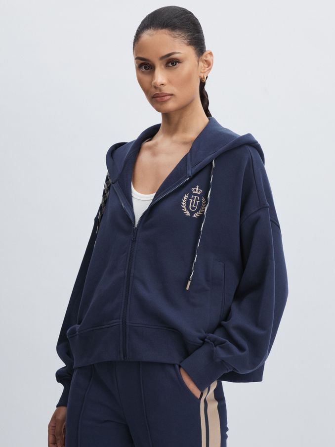 The Upside Organic-Cotton Zip-Through Hoodie in Navy (AW1374) | US$215