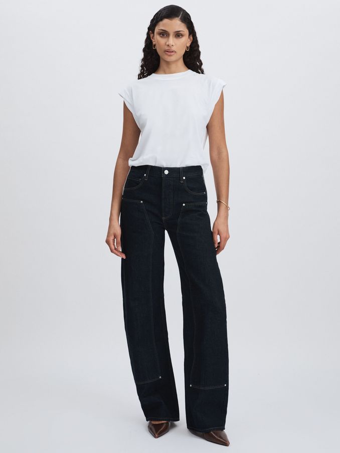 Paige Barrel-Leg Workwear Jeans in Black/Navy (AW1468) | US$383