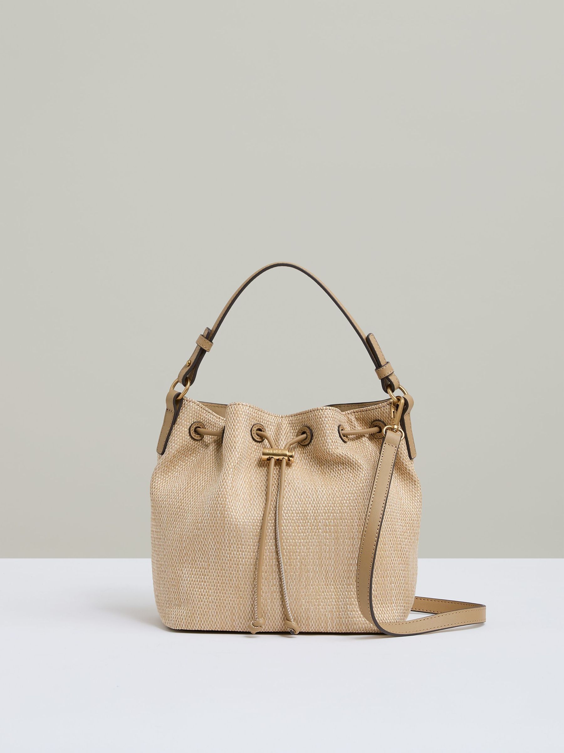 Raffia Drawcord Bucket Bag in Natural (AW3602) | US$240