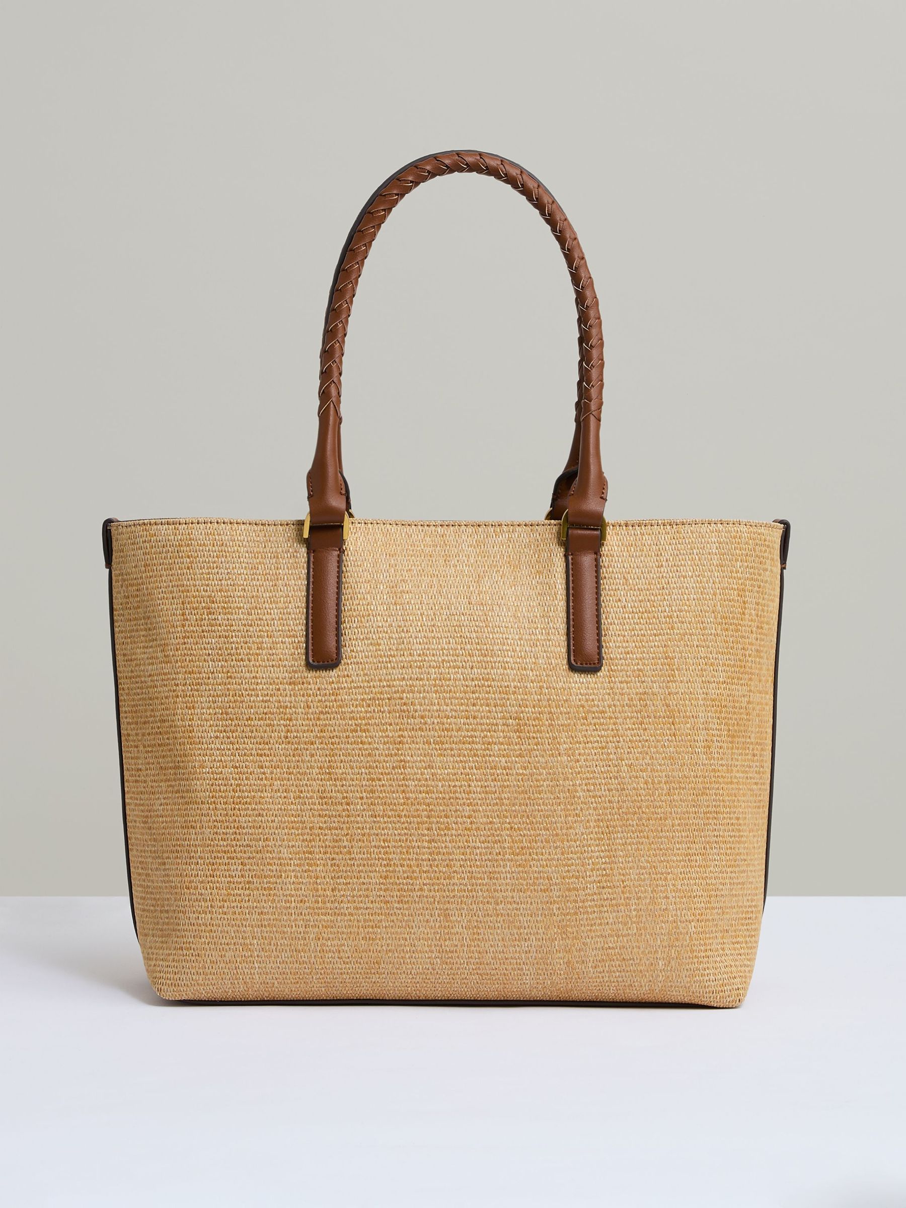 Raffia Braided Strap Tote Bag in Tan (AW3620) | US$240