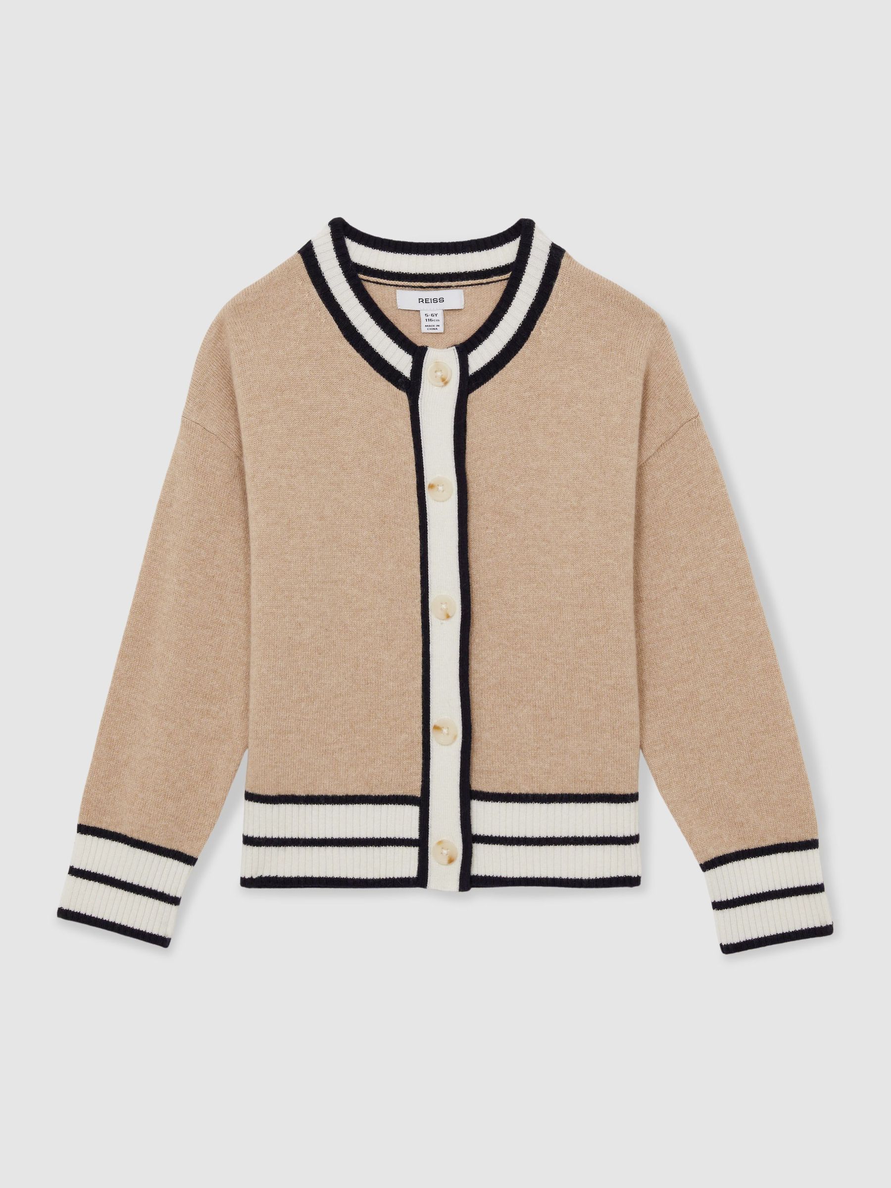 Merino-Blend Varsity Cardigan With Cashmere in Camel (AW3627) | US$75