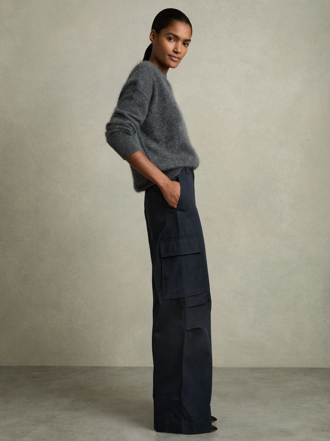Cotton-Tencel Wide-Leg Combat Trousers in Navy (AW3628) | CHF 111