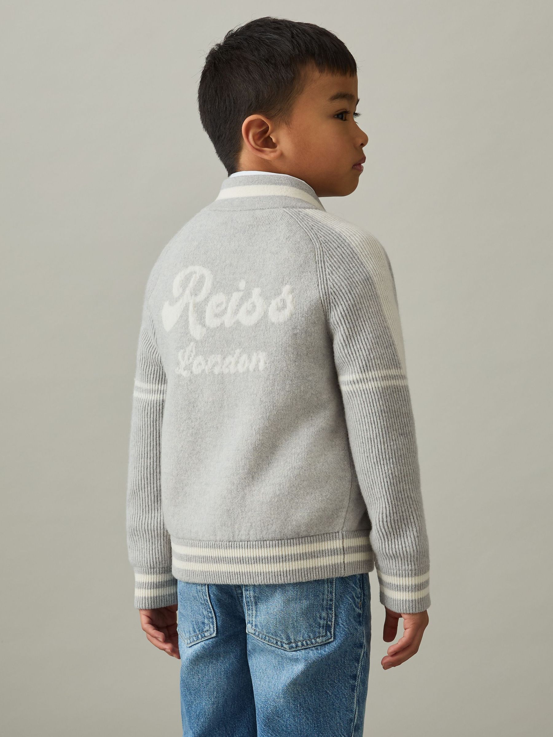 3-9 yrs Logo-Intarsia Bomber Jacket in Grey/White (AW3964) | US$62