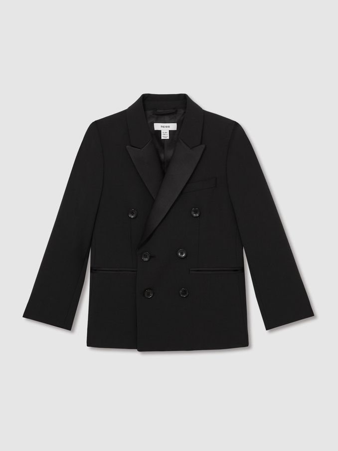 13-14 yrs Wool-Blend Double-Breasted Tuxedo Jacket in Black (AW3969) | €160