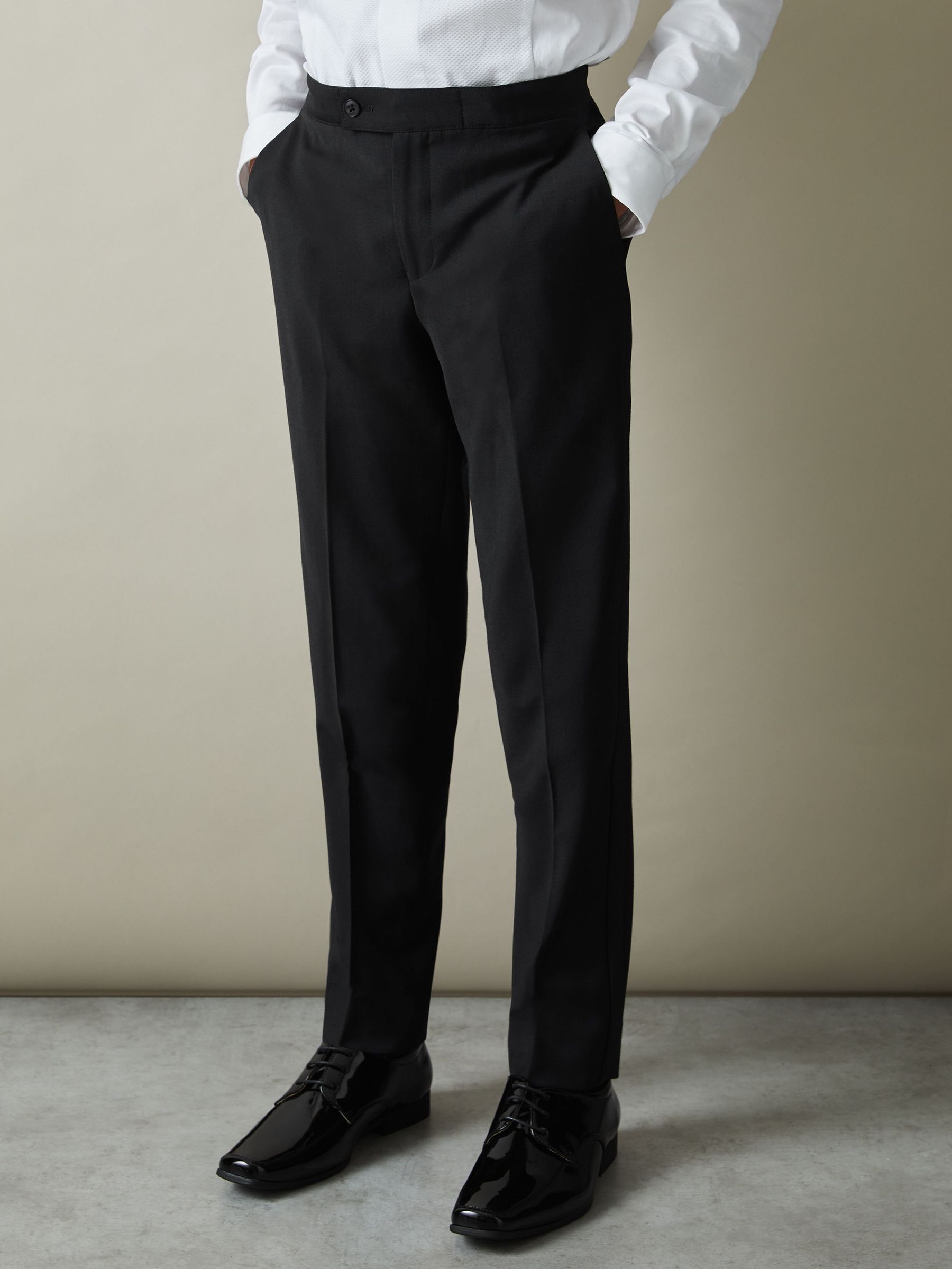 13-14 yrs Wool-Blend Tuxedo-Stripe Trousers in Black (AW3978) | US$70