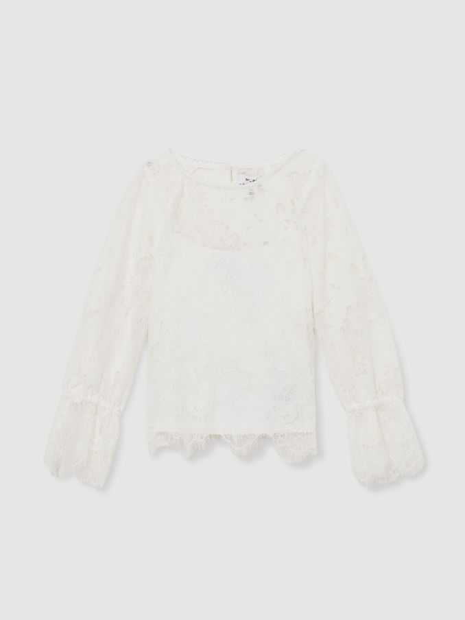 13-14 yrs Lace Long-Sleeve Top in Ivory (AW4144) | US$95