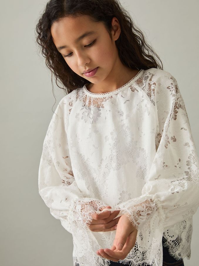 Lace Long-Sleeve Top in Ivory (AW4147) | US$90