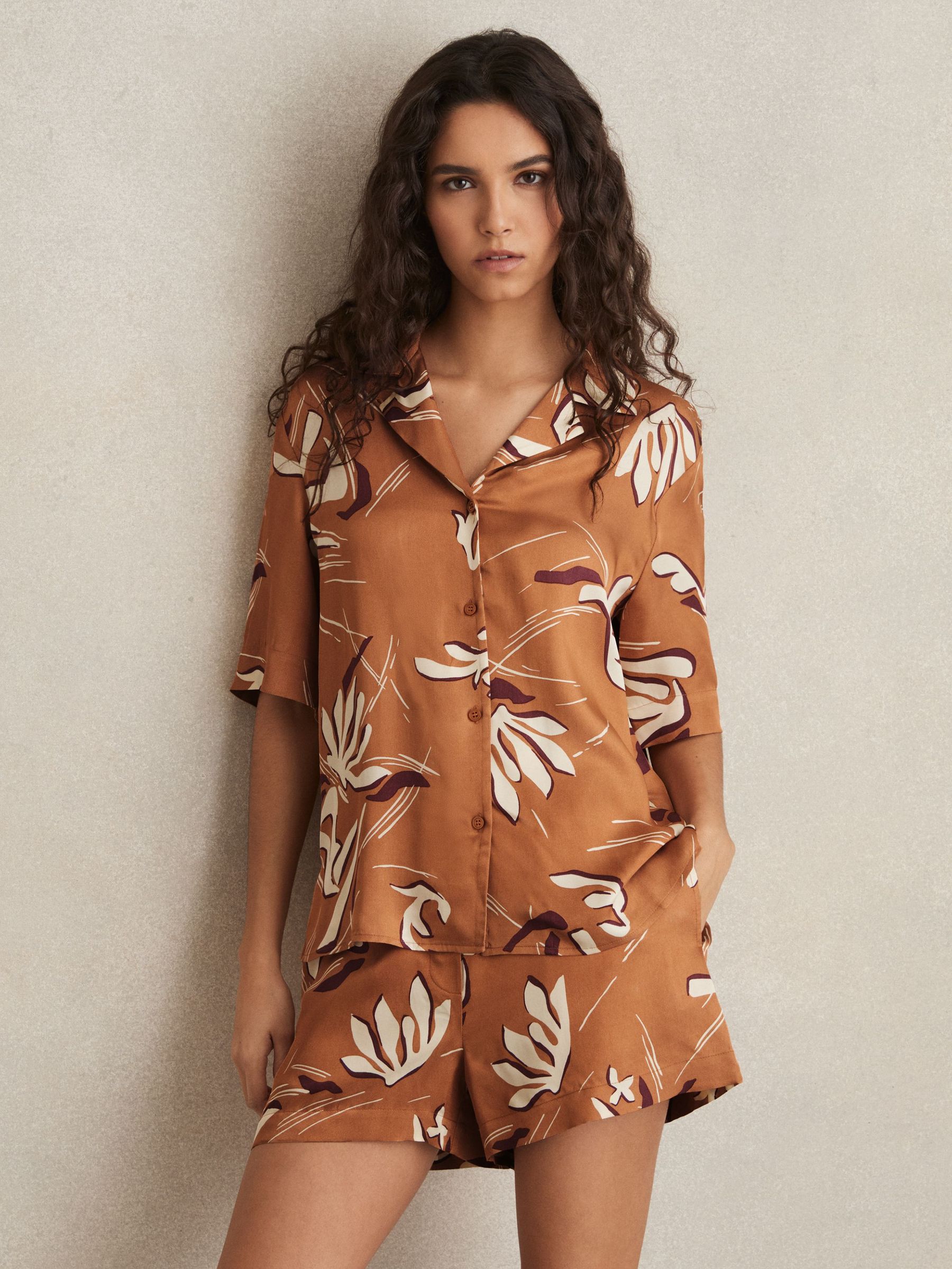 Printed Cuban-Collar Shirt in Rust (AW4152) | €170