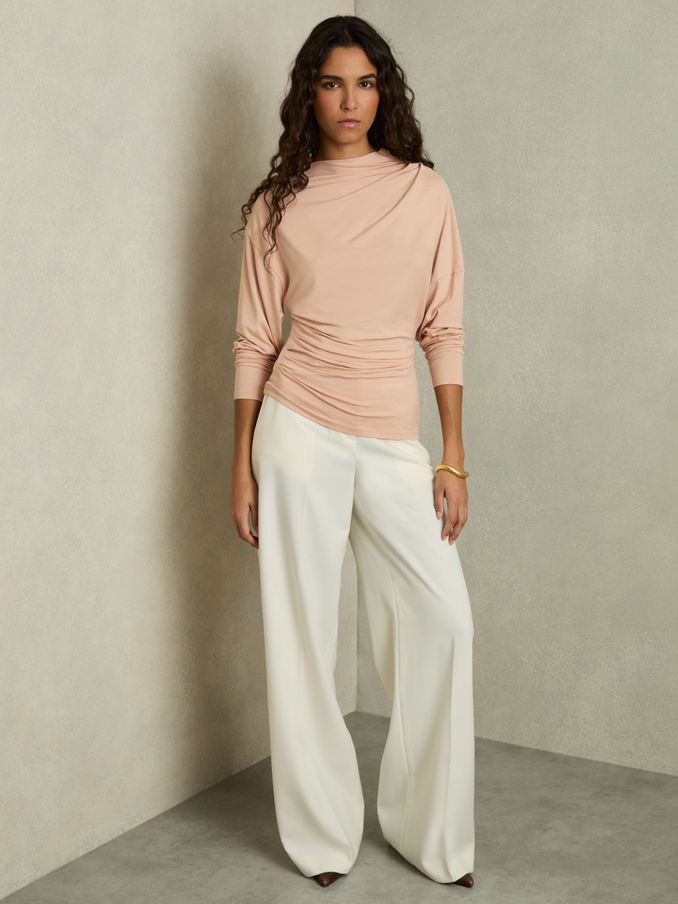 Draped Jersey Long-Sleeve Top in Blush (AW4153) | US$160