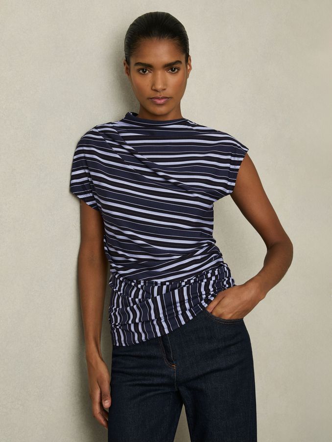 Stripe-Print Draped Top in Blue (AW4154) | €82