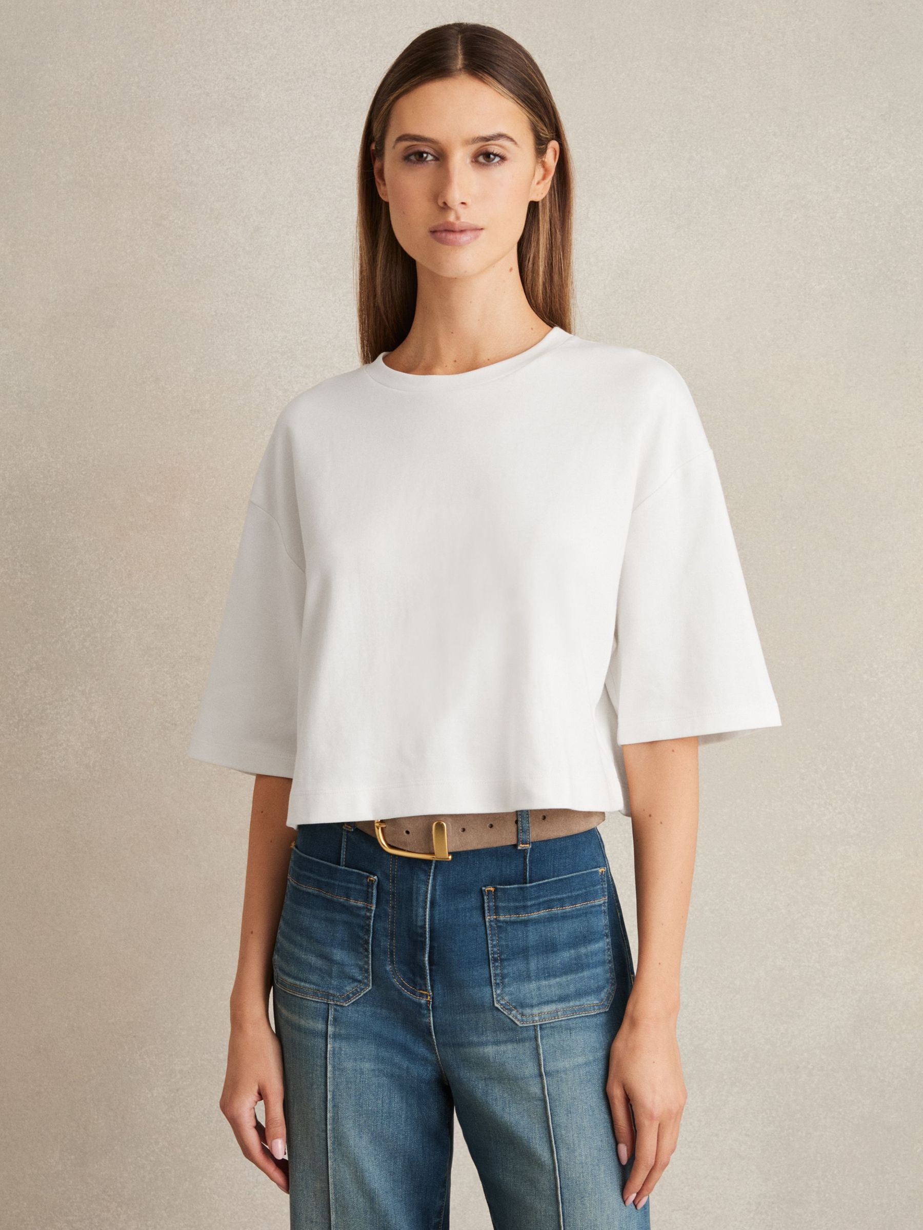 Stretch-Cotton Cropped T-Shirt in White (AW4159) | €55