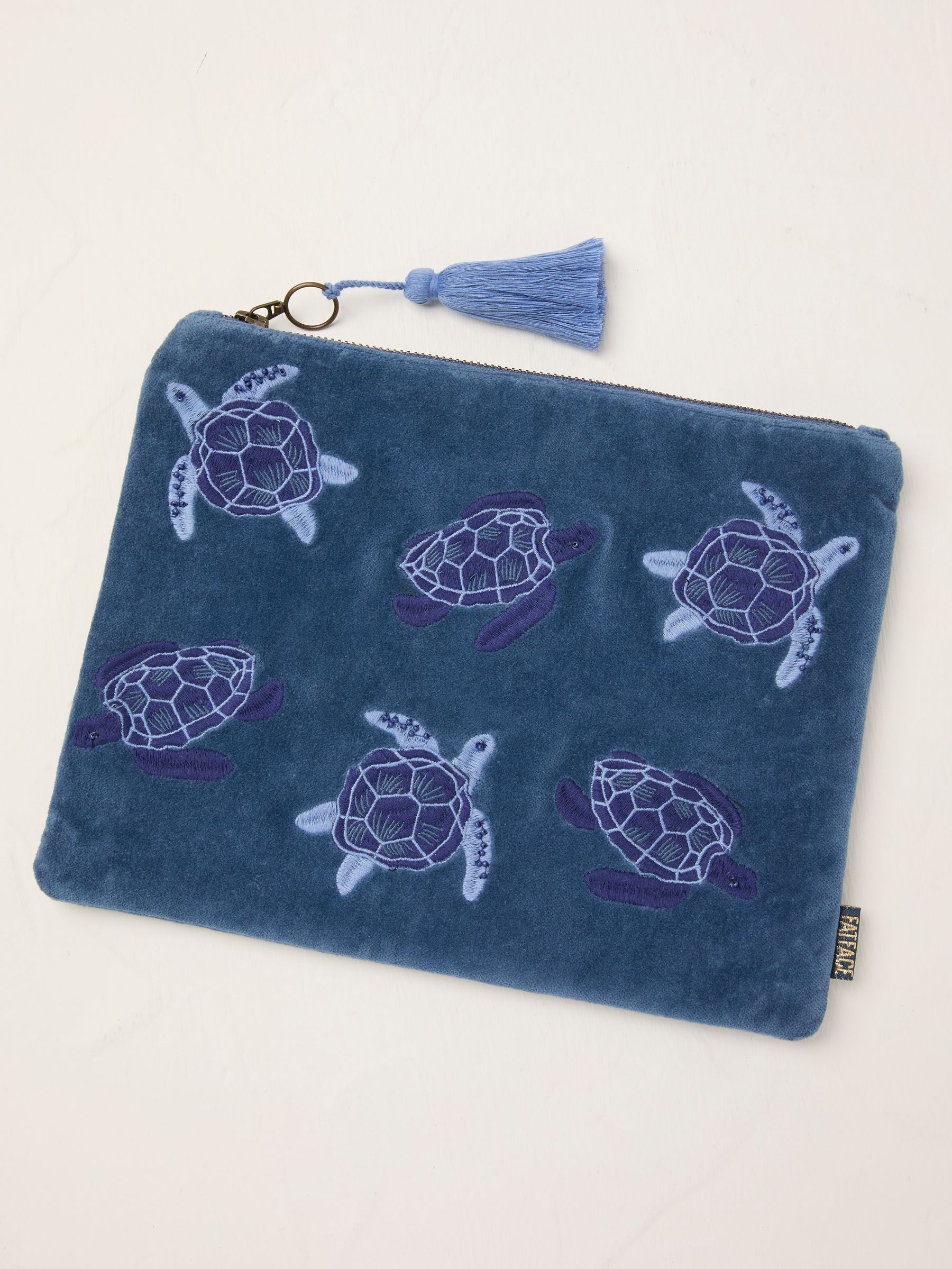 Blue Turtle Embroidered Pouch (AW6049) | $33